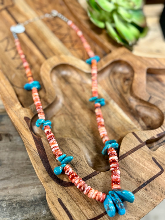 {Coastal Cowgirl} Spiny Oyster & Kingman Necklace