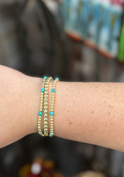 {Cowgirl} 3Pc Gold & Turquoise Bracelet Set