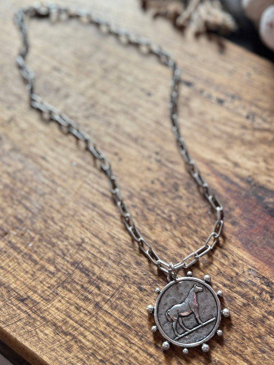 Horse Coin Paperclip Necklace