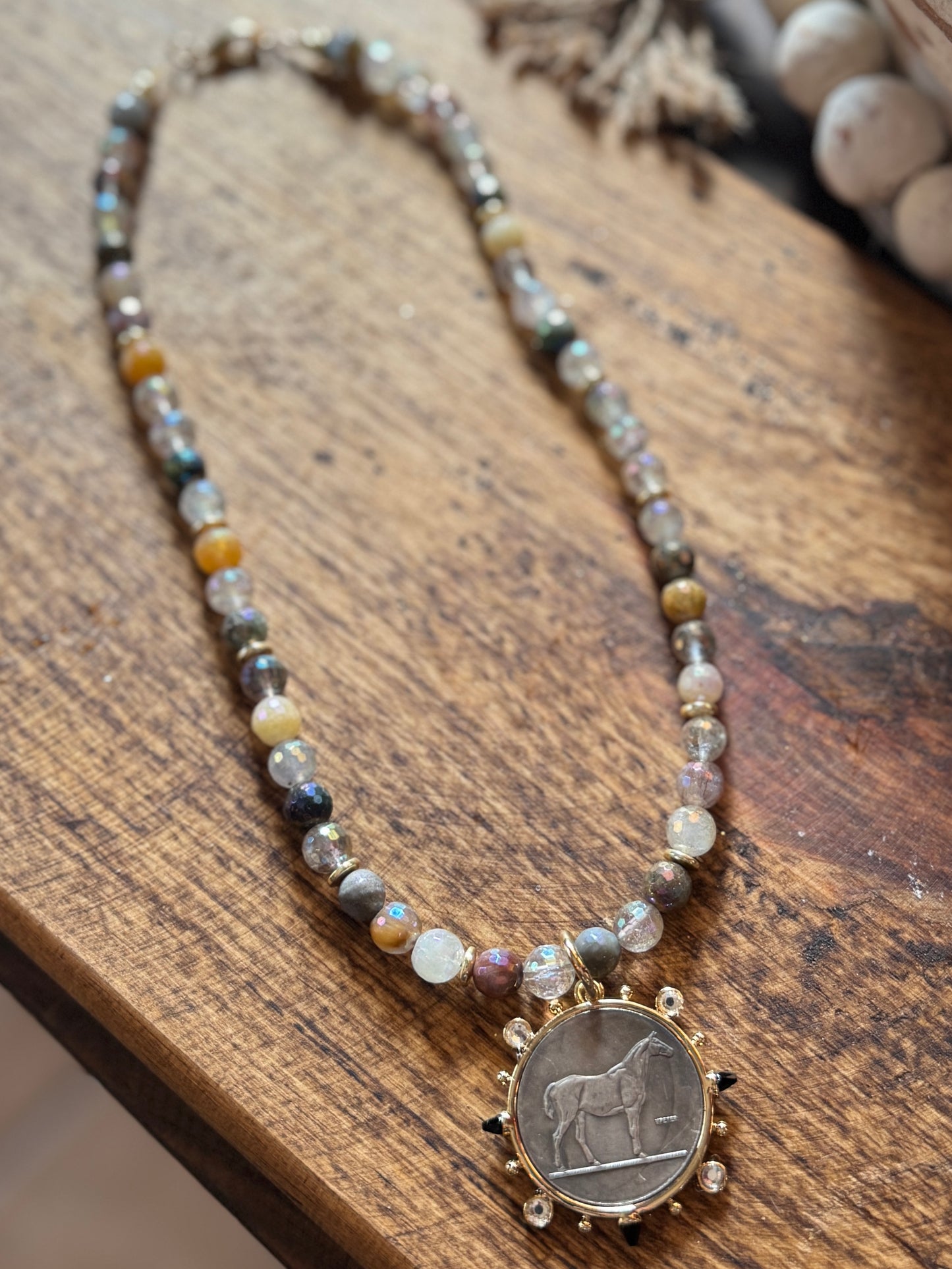 Horse Coin Gem Stone Necklace