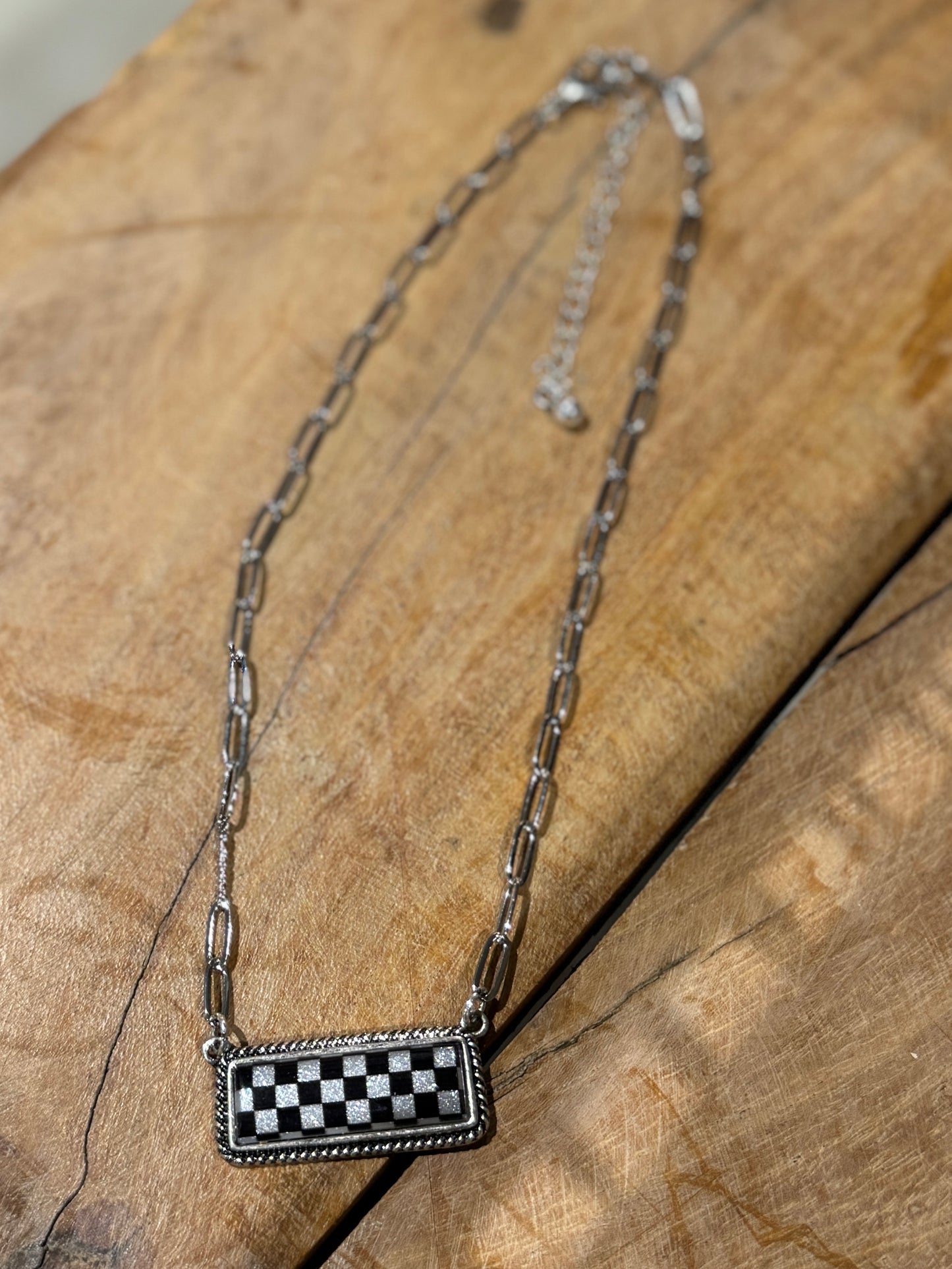 Checker Bar Paperclip Necklace