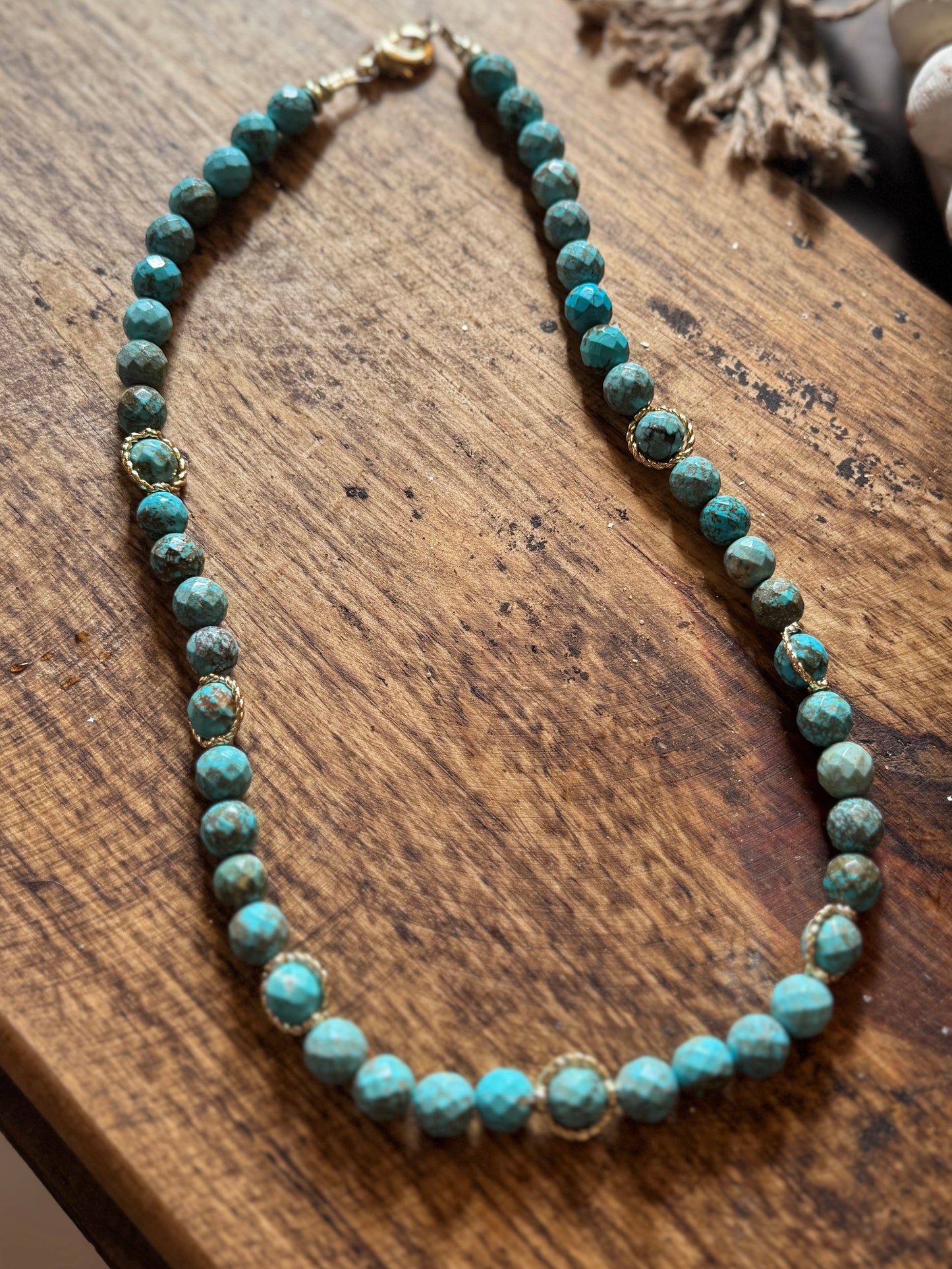 Turquoise & Gold Rings Necklace