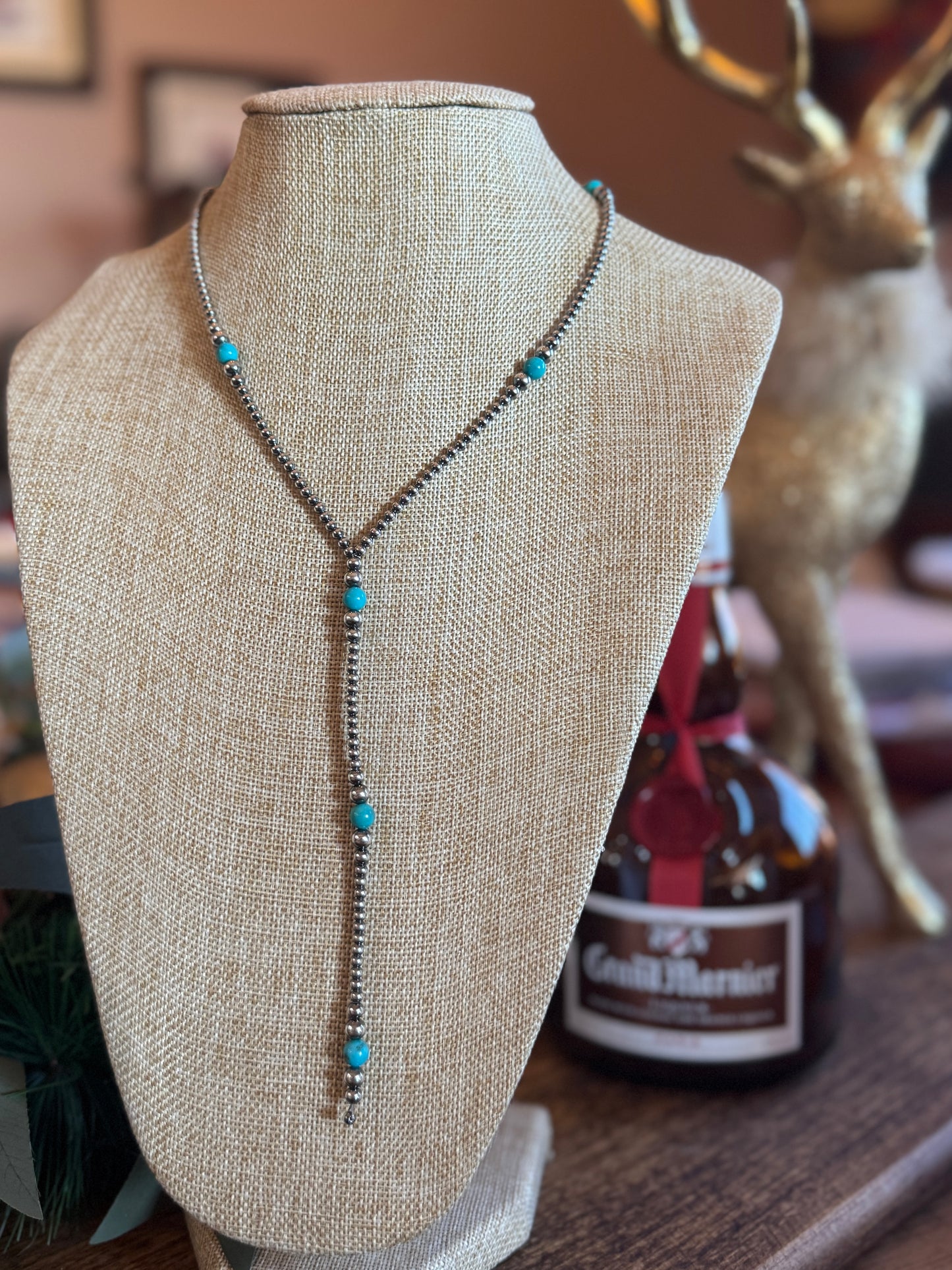 Y {Lariat} Sleeping Beauty & Silver Navajo Pearl Necklace