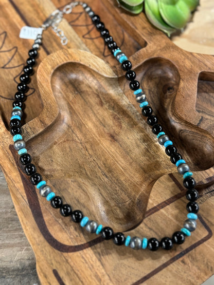 Black Onyx & Kingman Turquoise Silver Necklace