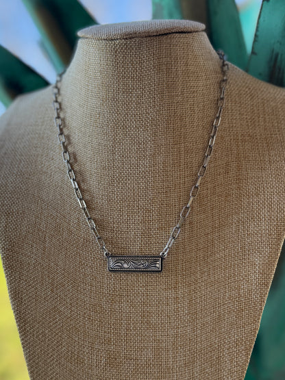 Silver Etched Bar Necklace