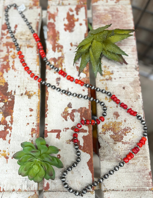 Red Coral & Pearl Necklace