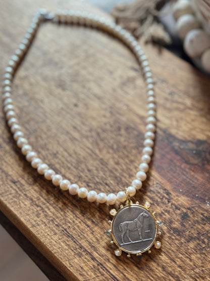 Horse Coin Pearl Necklace