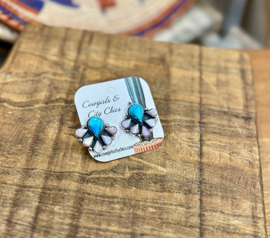 San Marcos Turquoise & Conch Silver Earrings