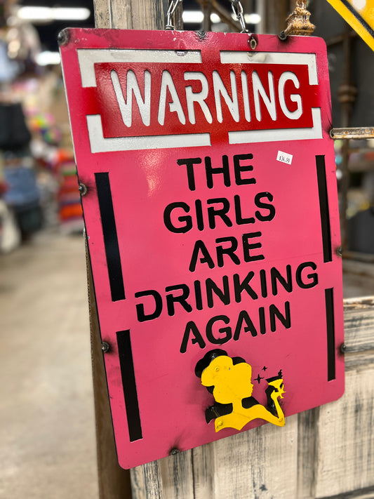 Girls Drinking Metal Sign